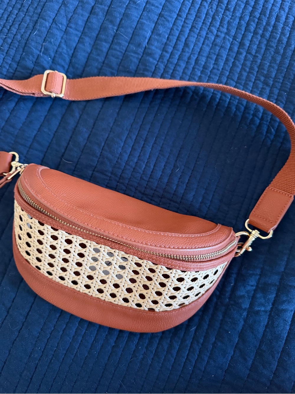 Universal Threads Woven Accent Tan Leather Crossbody Belt Bag